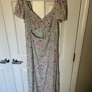 Zara Green Maxi Dress with Pink Floral Print